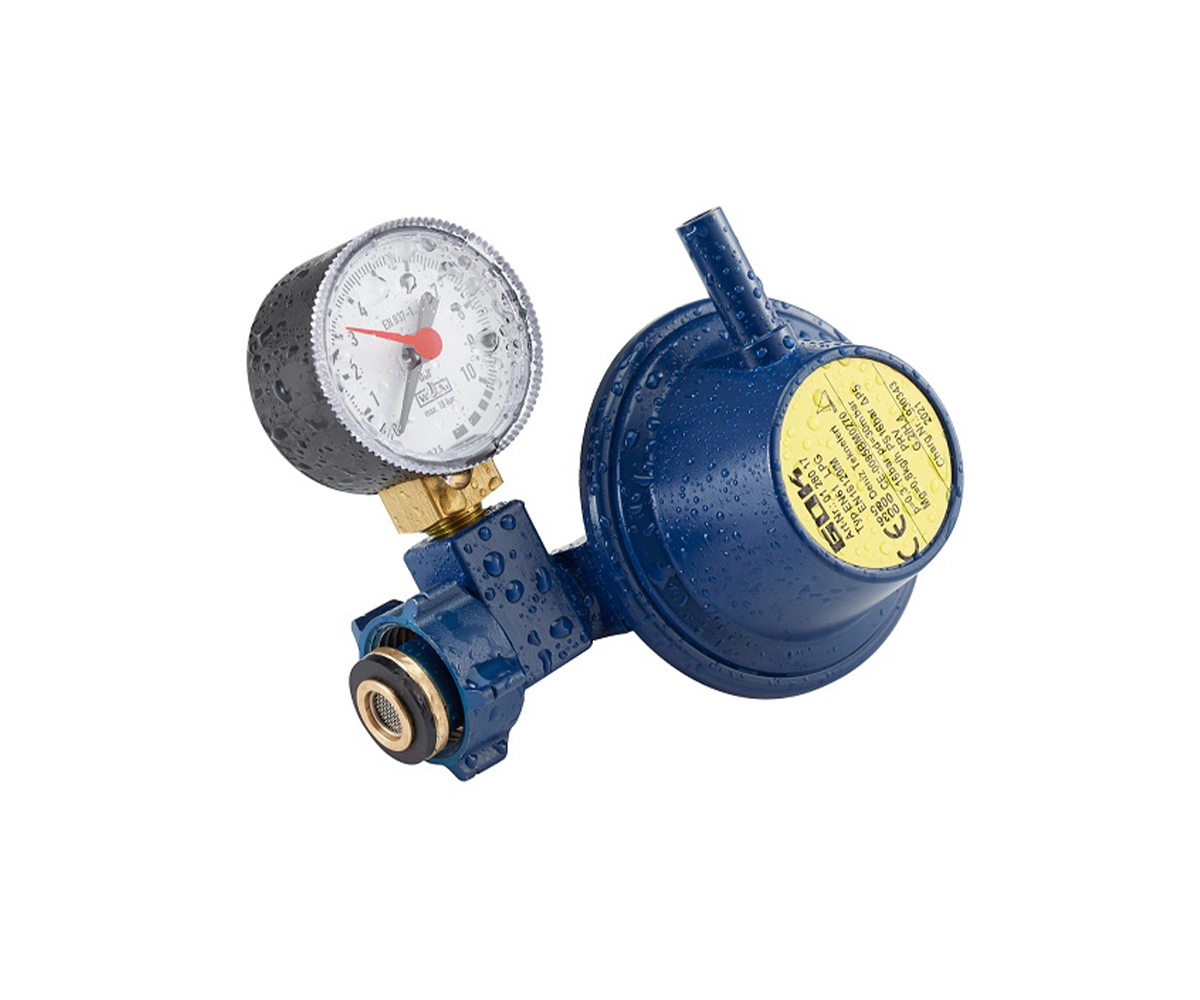 Aygaz Tekne Regülatörü - 90 Derece Dik Çıkışlı, Manometreli