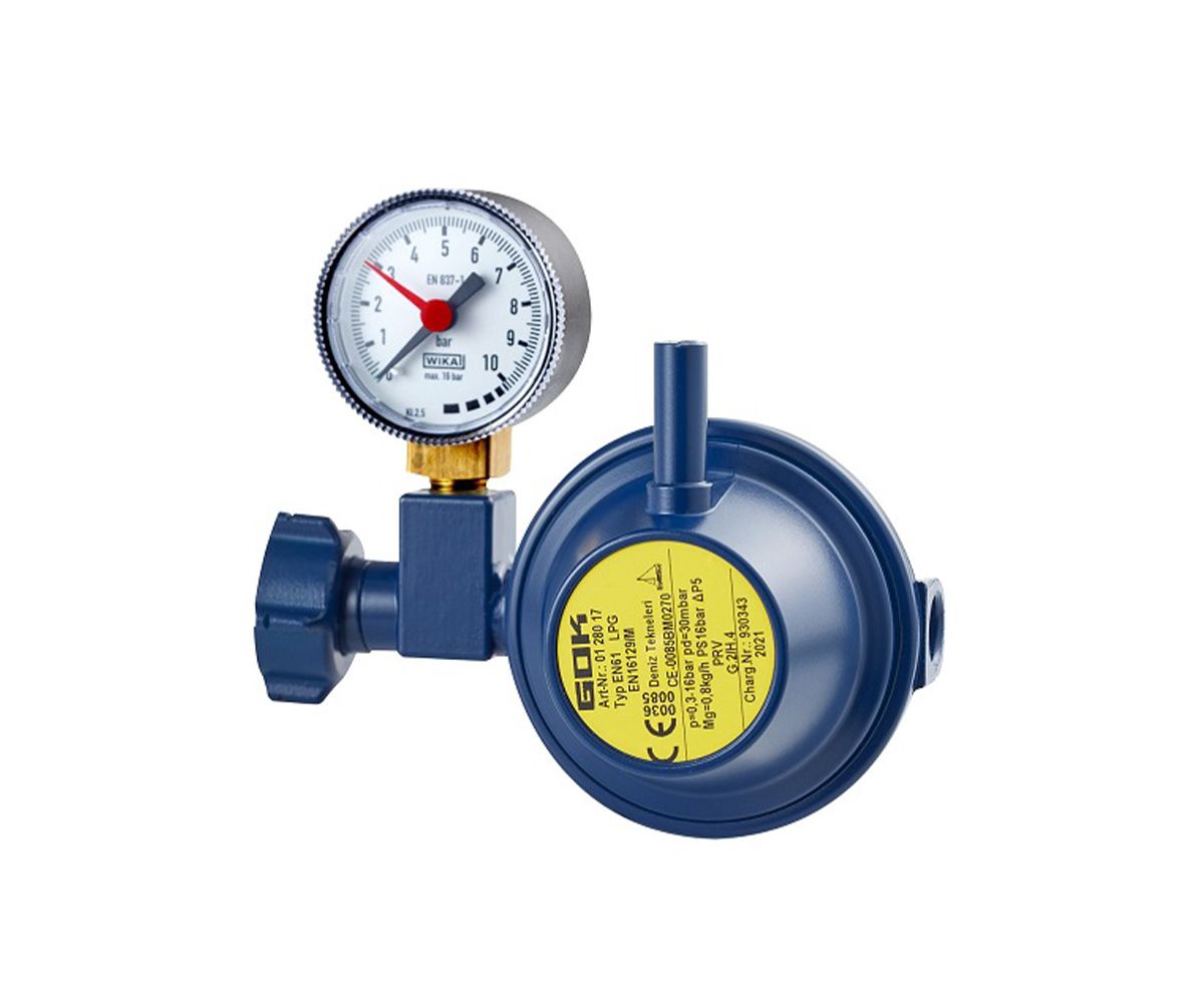 Aygaz Tekne Regülatörü - 90 Derece Dik Çıkışlı, Manometreli