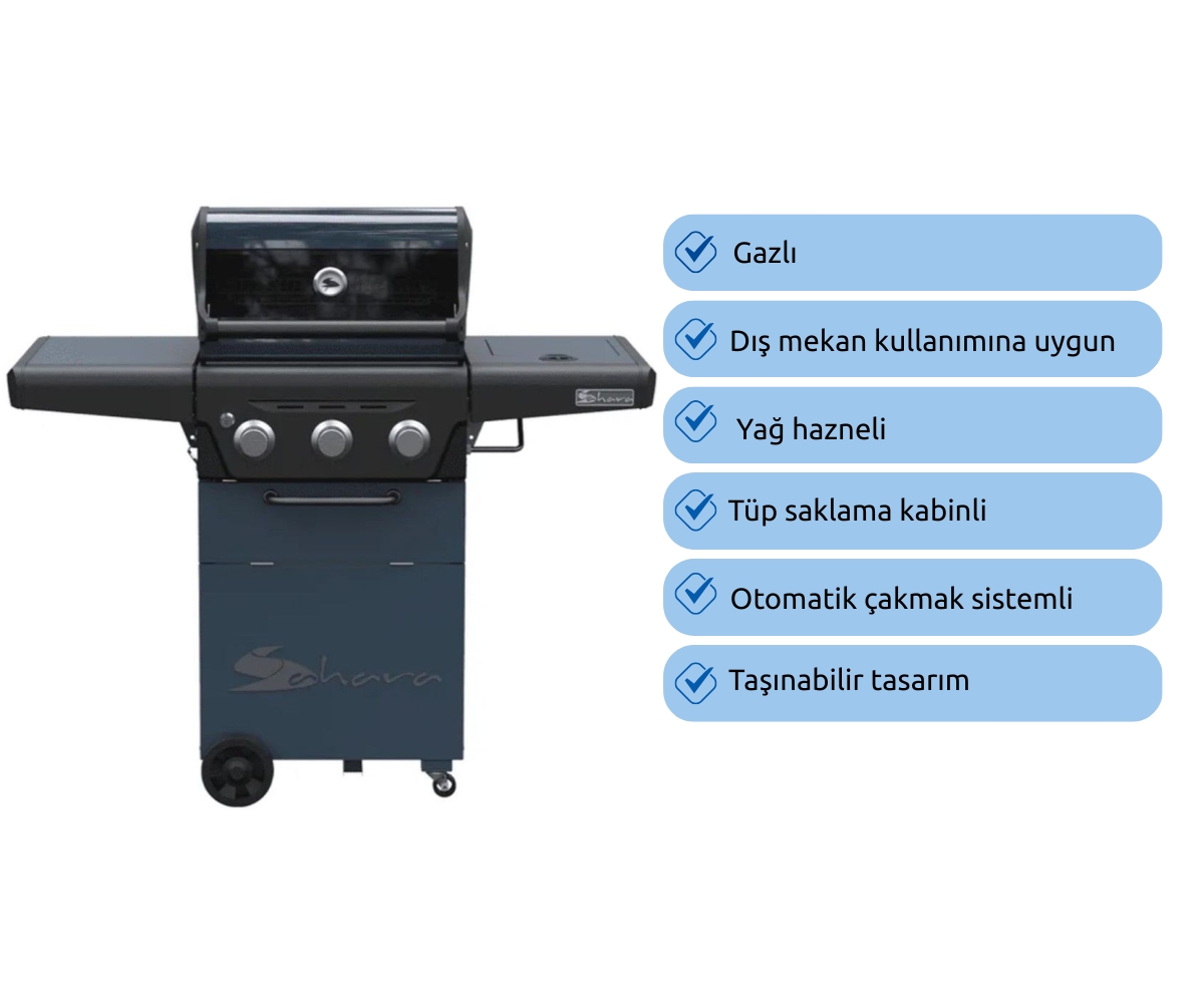 Aygaz X350 Klasik Barbekü - Gri Mavi - LED Işıklı