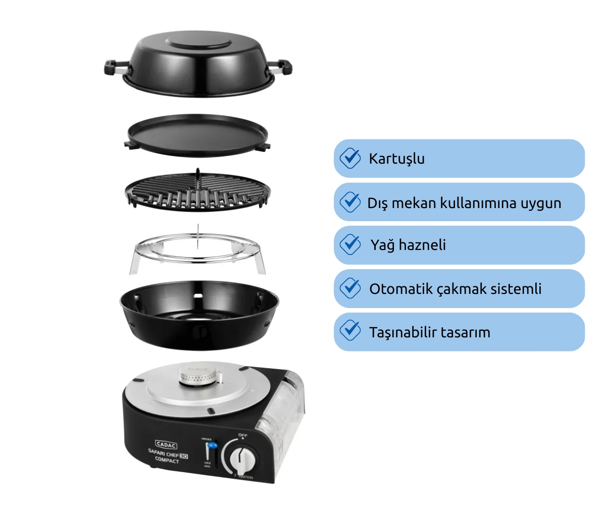 Cadac Safari Chef 30 Kompakt Barbekü - Kartuşlu