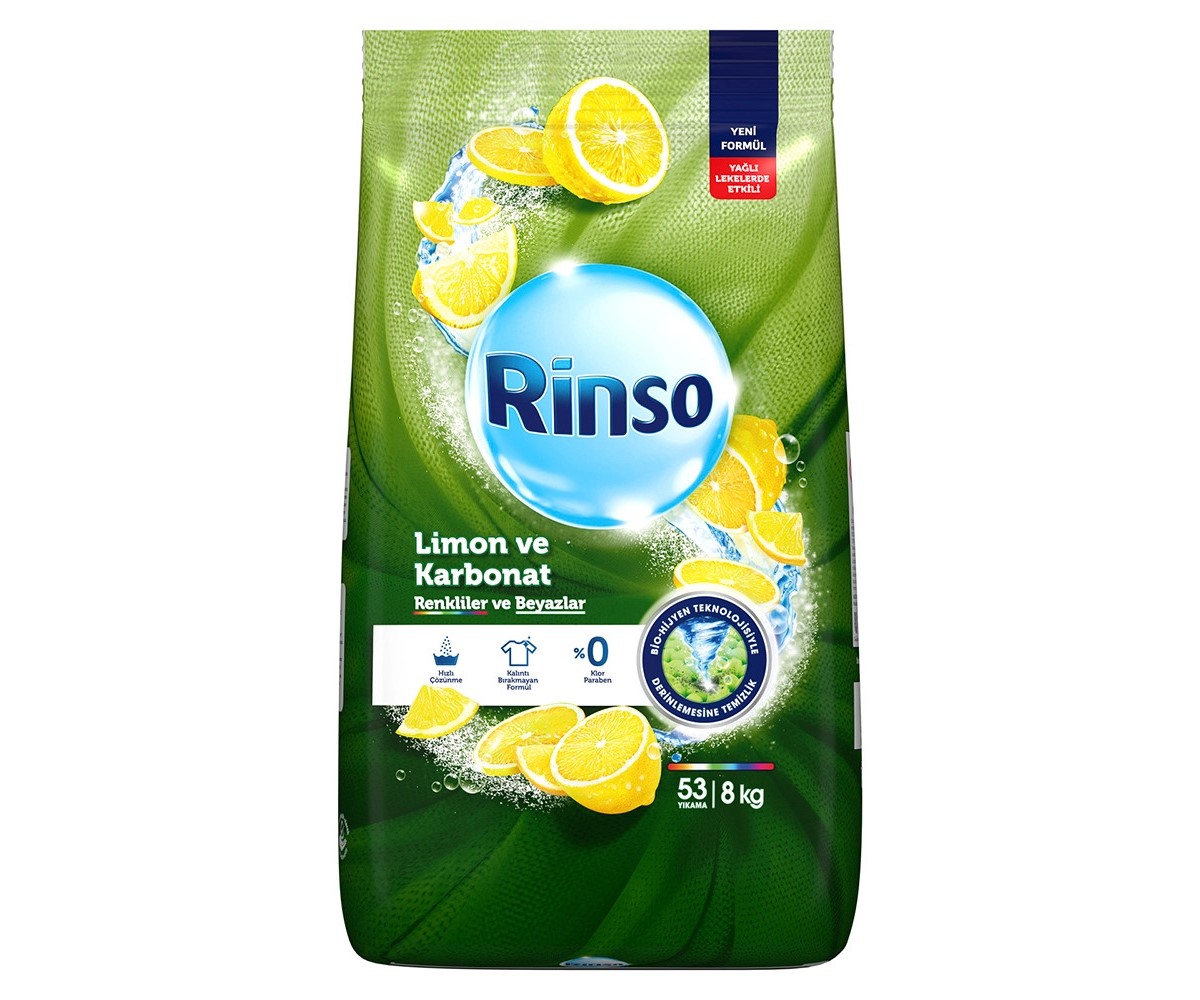 Rinso Toz Çamaşır Deterjanı Limon ve Karbonat Renkliler ve Beyazlar İçin 8 kg