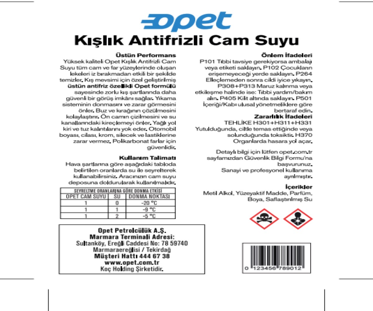 Opet Kışlık Antifrizli Cam Suyu 1 L