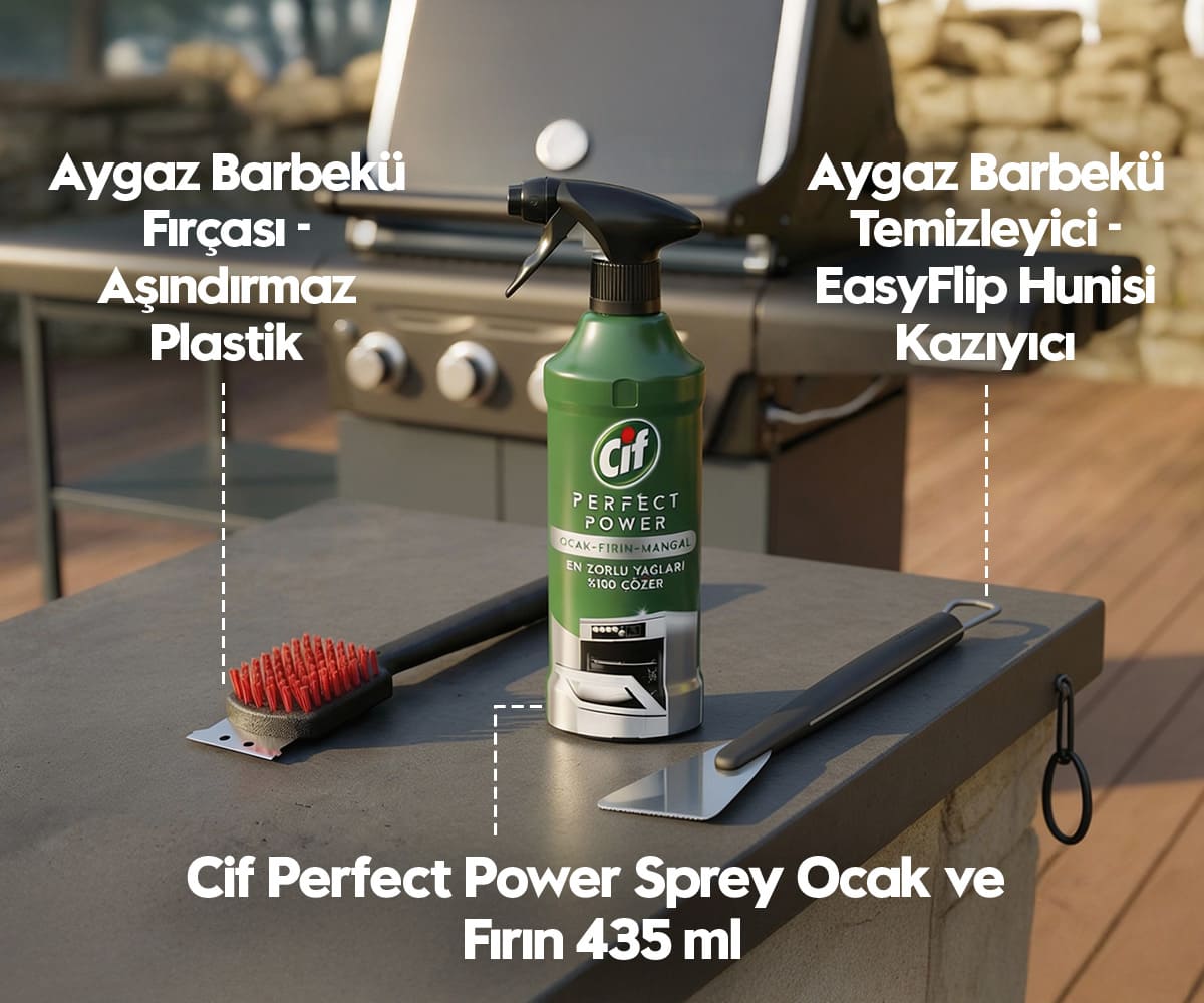 Aygaz Barbekü Temizlik Seti – Aşındırmaz Fırça, Kazıyıcı, Cif Temizleyici