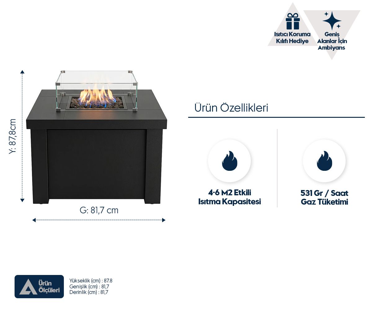 Aygaz Lhotse 817-S LR Dış Mekan Isıtıcı - Lav Taşlı - Siyah
