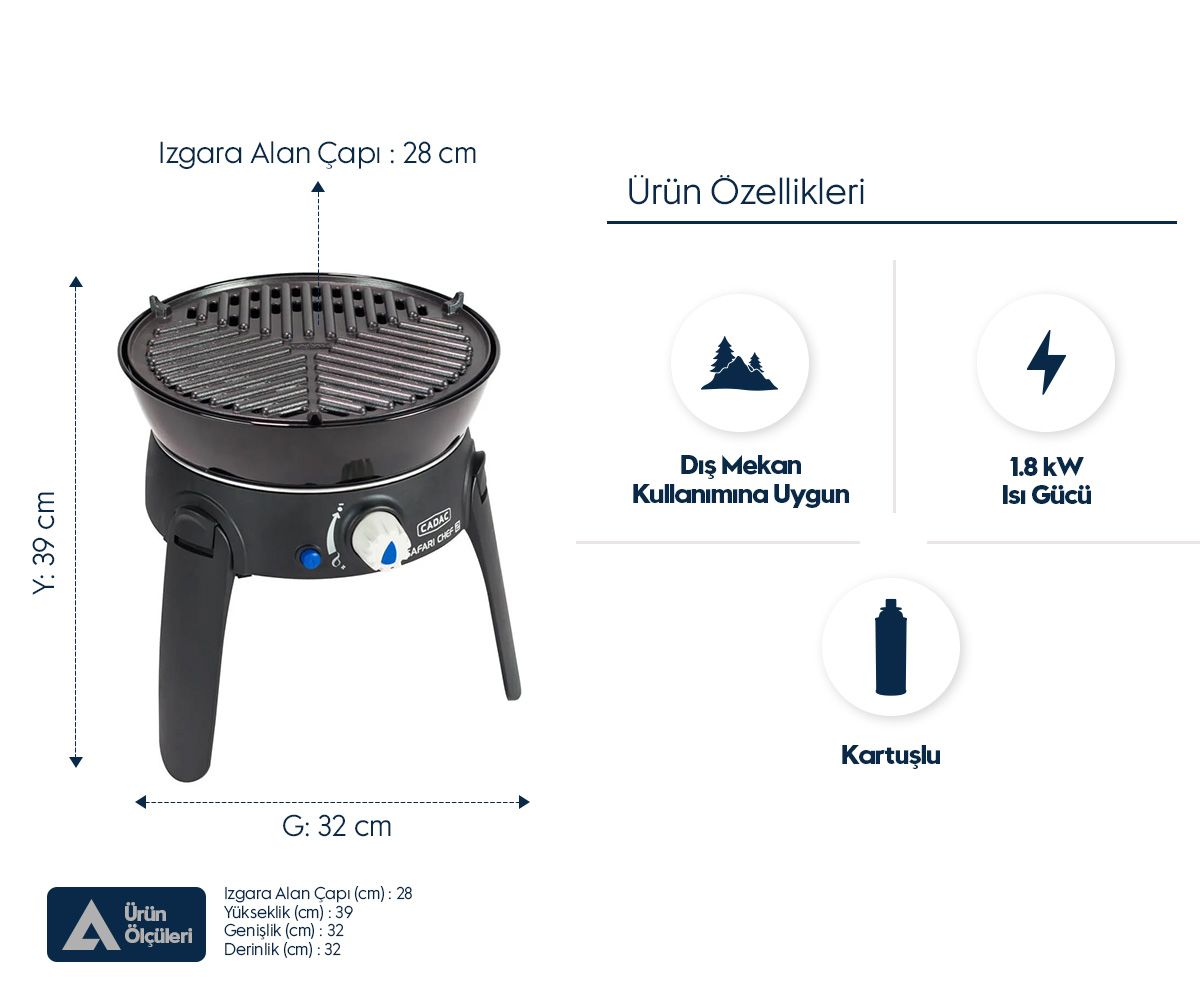 Cadac Safari Chef 30 HP Barbekü, Kartuşlu