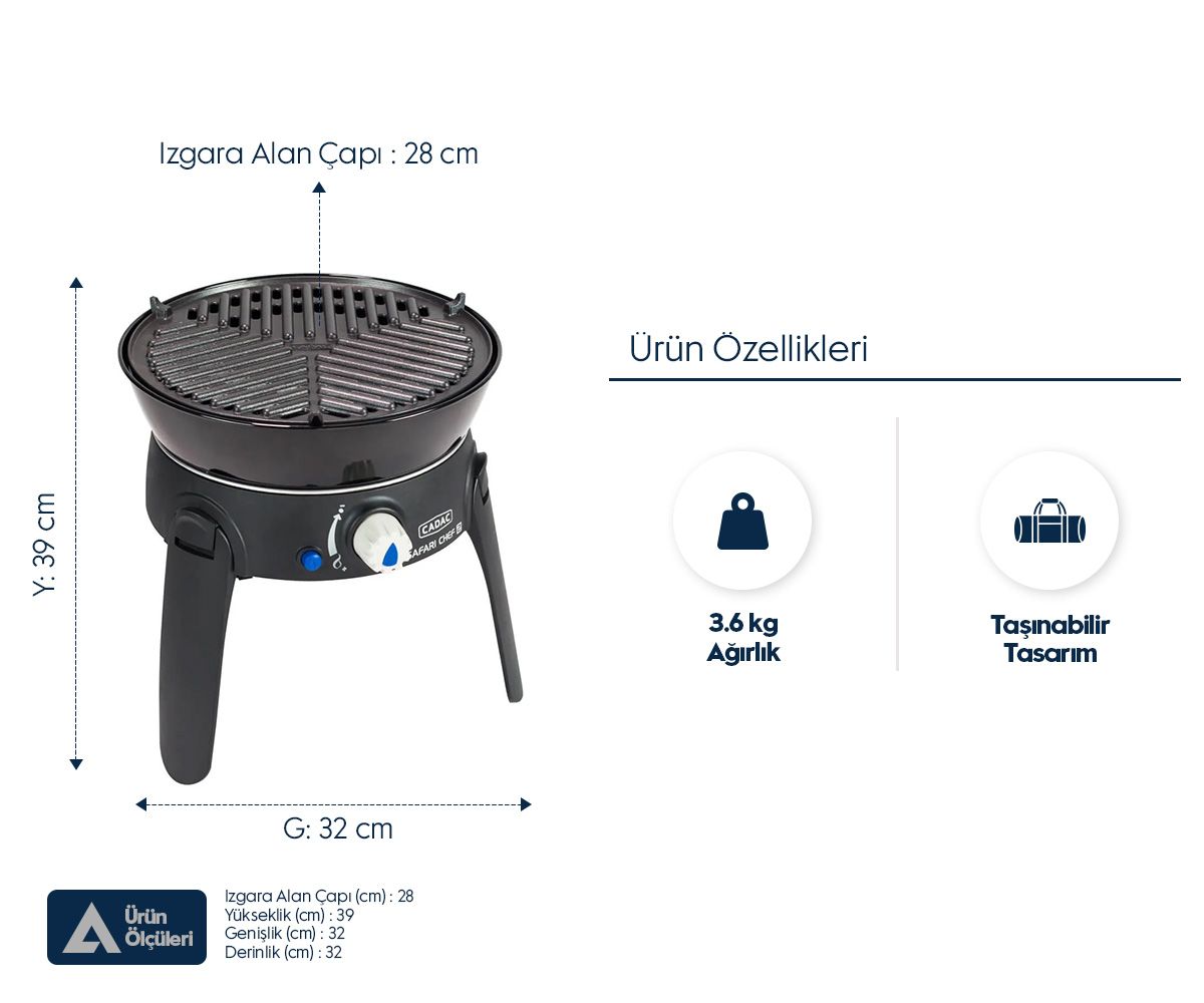 Cadac Safari Chef 30 HP Barbekü, Kartuşlu
