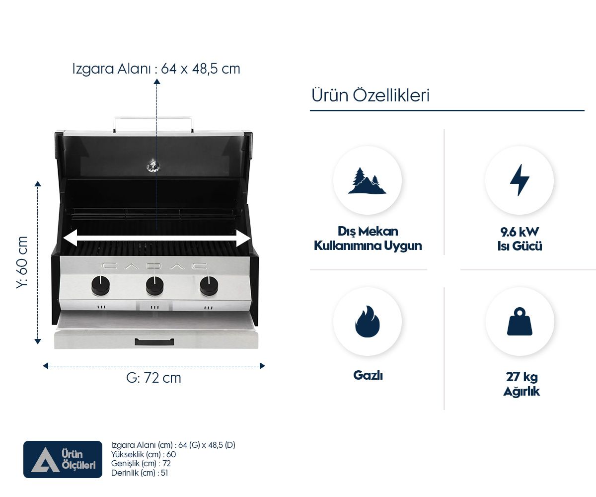 Cadac Meridian 3B Ankastre Gazlı Barbekü