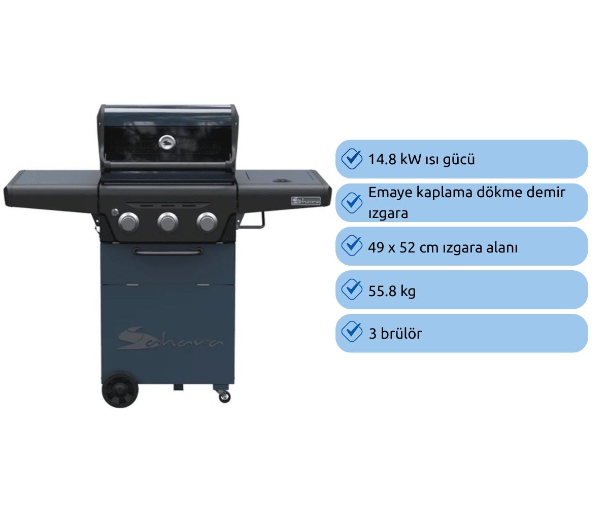 Aygaz X350 Klasik Barbekü - Gri Mavi - LED Işıklı