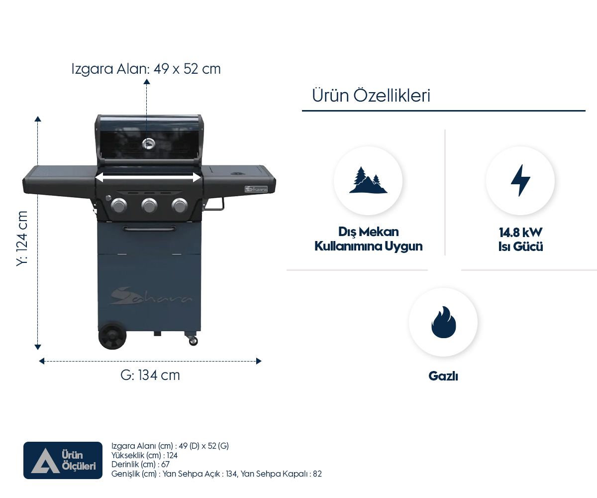 Aygaz X350 Klasik Barbekü - Gri Mavi - LED Işıklı