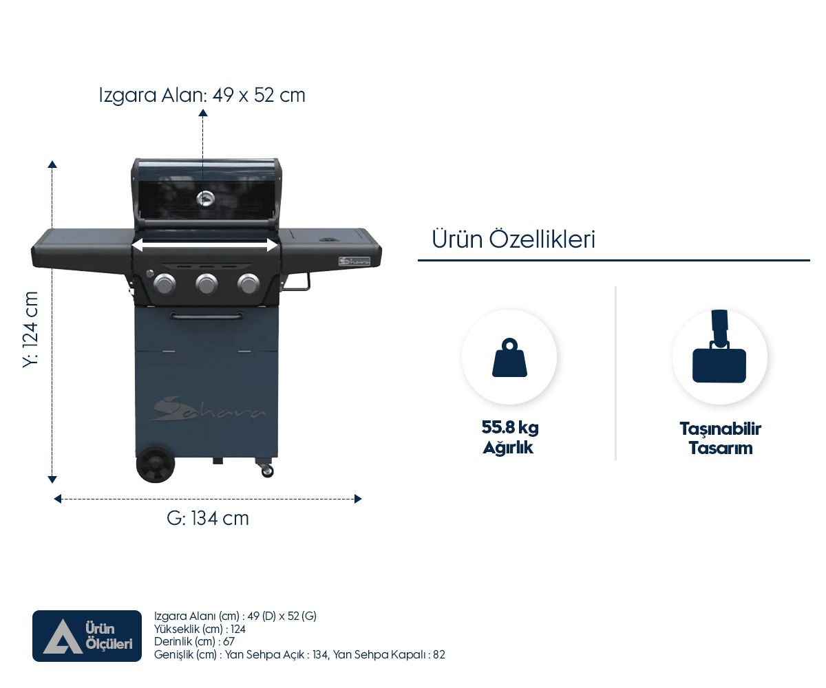 Aygaz X350 Klasik Barbekü - Gri Mavi - LED Işıklı