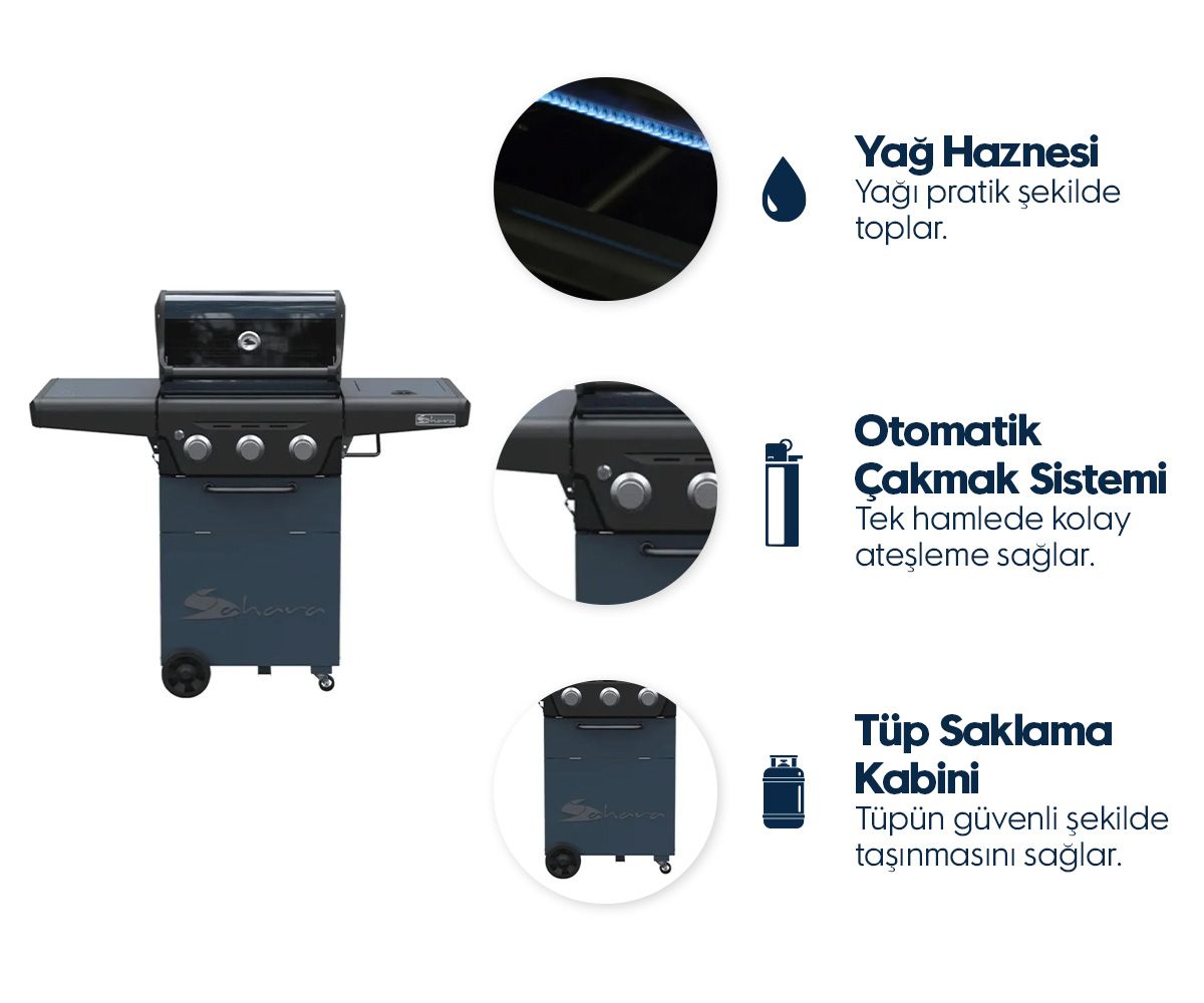 Aygaz X350 Klasik Barbekü - Gri Mavi - LED Işıklı