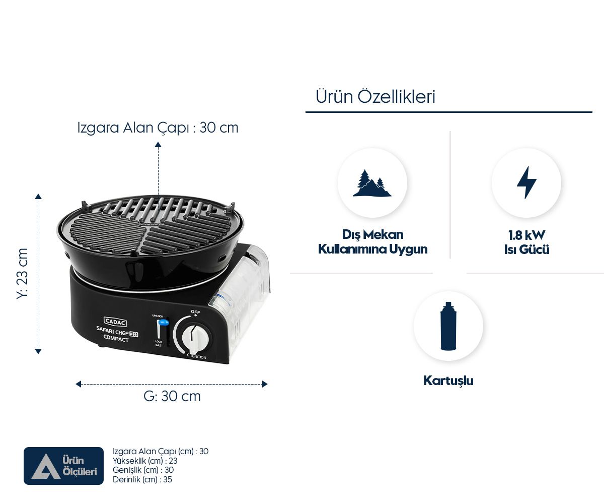 Cadac Safari Chef 30 Kompakt Barbekü - Kartuşlu