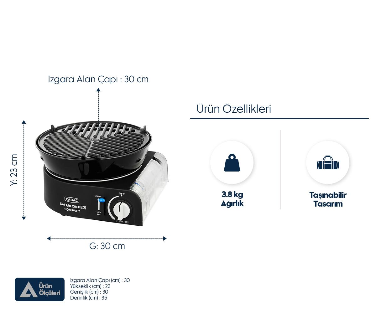 Cadac Safari Chef 30 Kompakt Barbekü - Kartuşlu