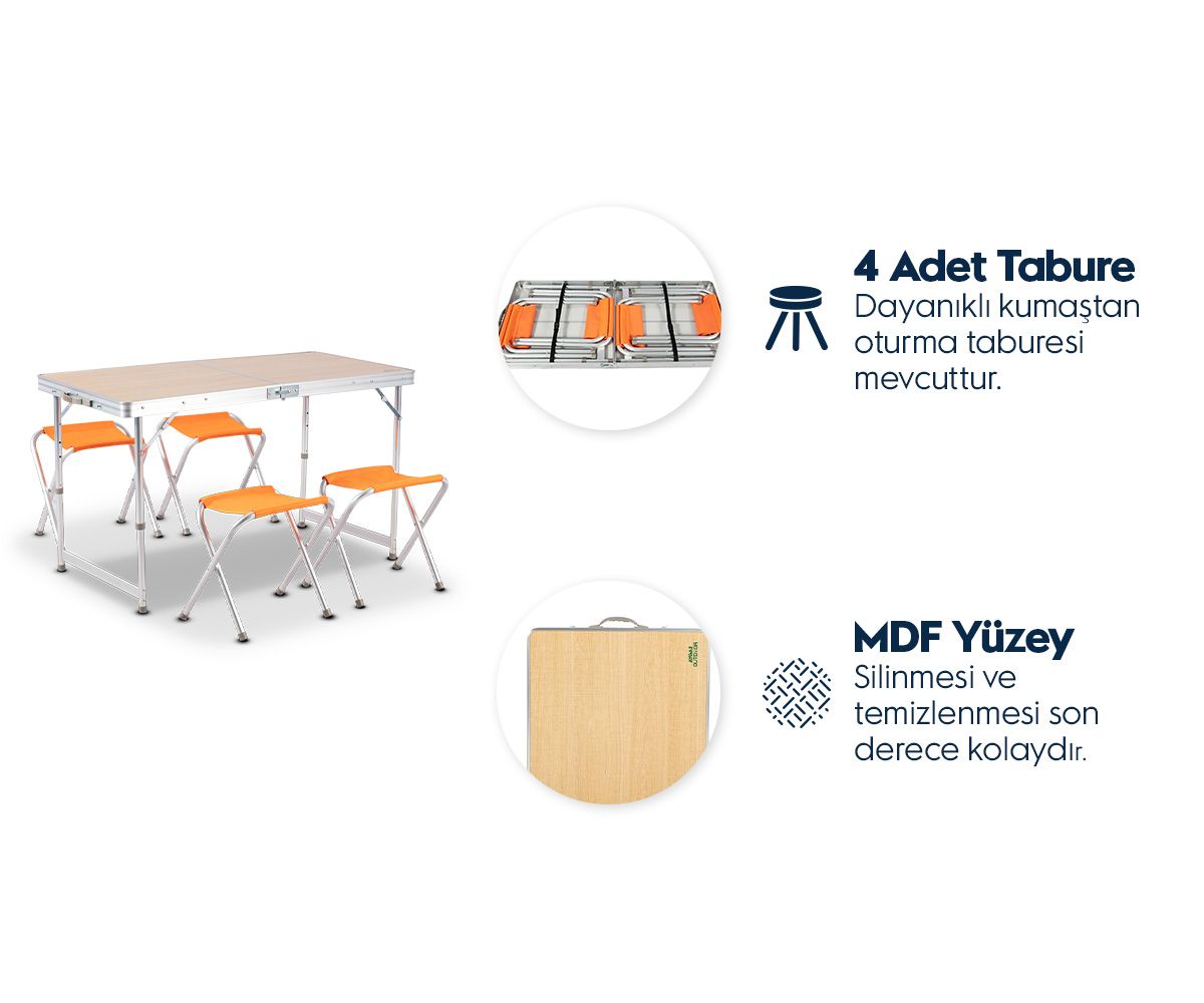 Alüminyum Katlanır Kamp Masası ve Tabure Seti