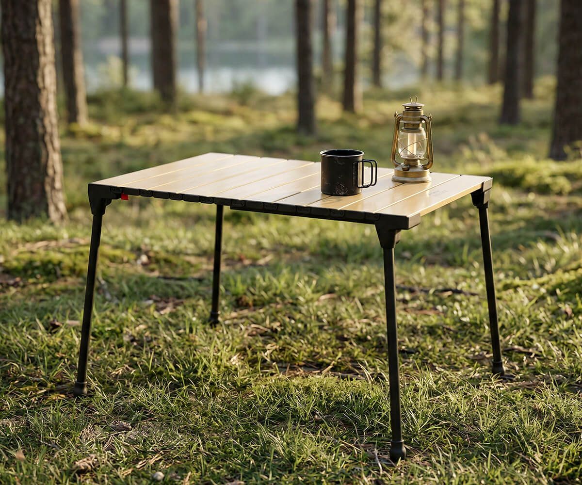 Ahşap Kaplama Alüminyum Katlanır Kamp Masası