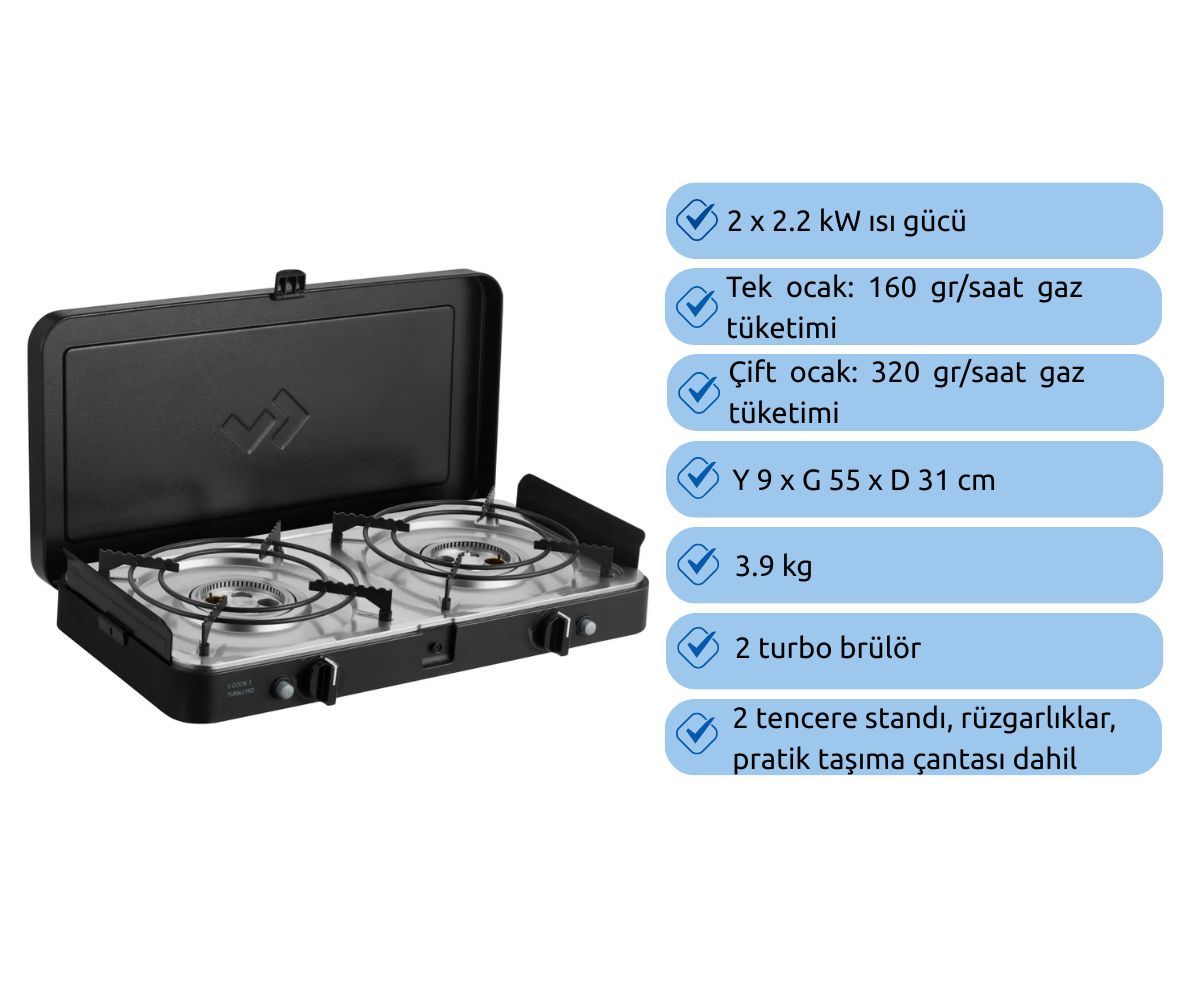 Cadac 2 Cook 3 T-FFD Turbo Ocaklı İç Mekan Kullanımına Uygun Barbekü