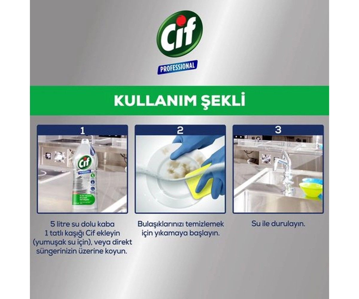 Cif Profesyonel Bulaşık Deterjanı Elde Yıkama Yağ Leke Çıkarıcı 1500 ml
