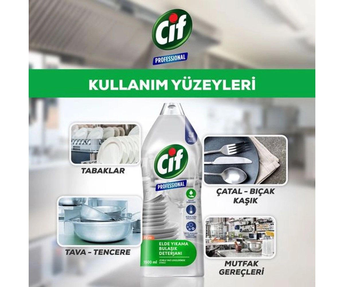 Cif Profesyonel Bulaşık Deterjanı Elde Yıkama Yağ Leke Çıkarıcı 1500 ml