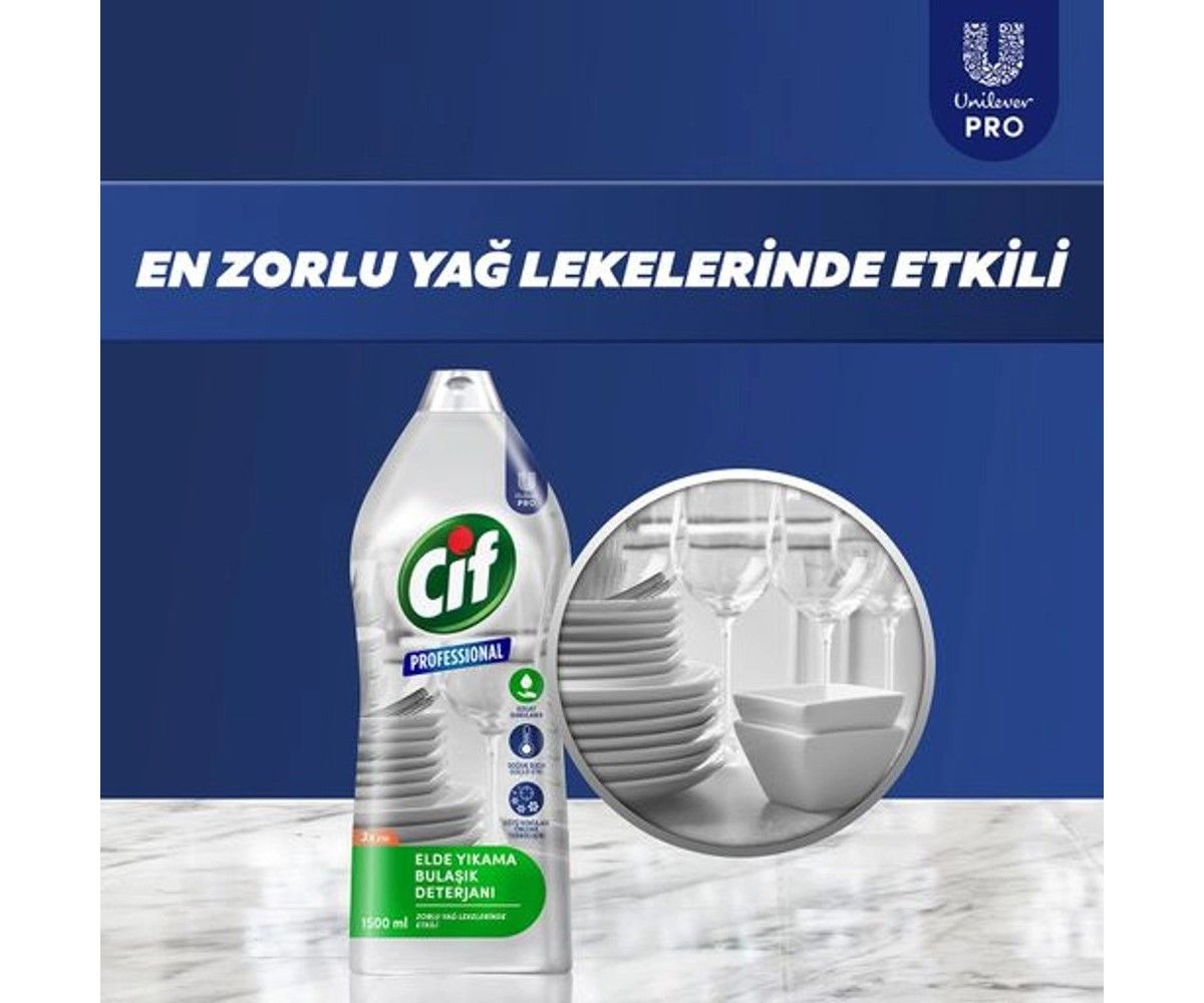 Cif Profesyonel Bulaşık Deterjanı Elde Yıkama Yağ Leke Çıkarıcı 1500 ml