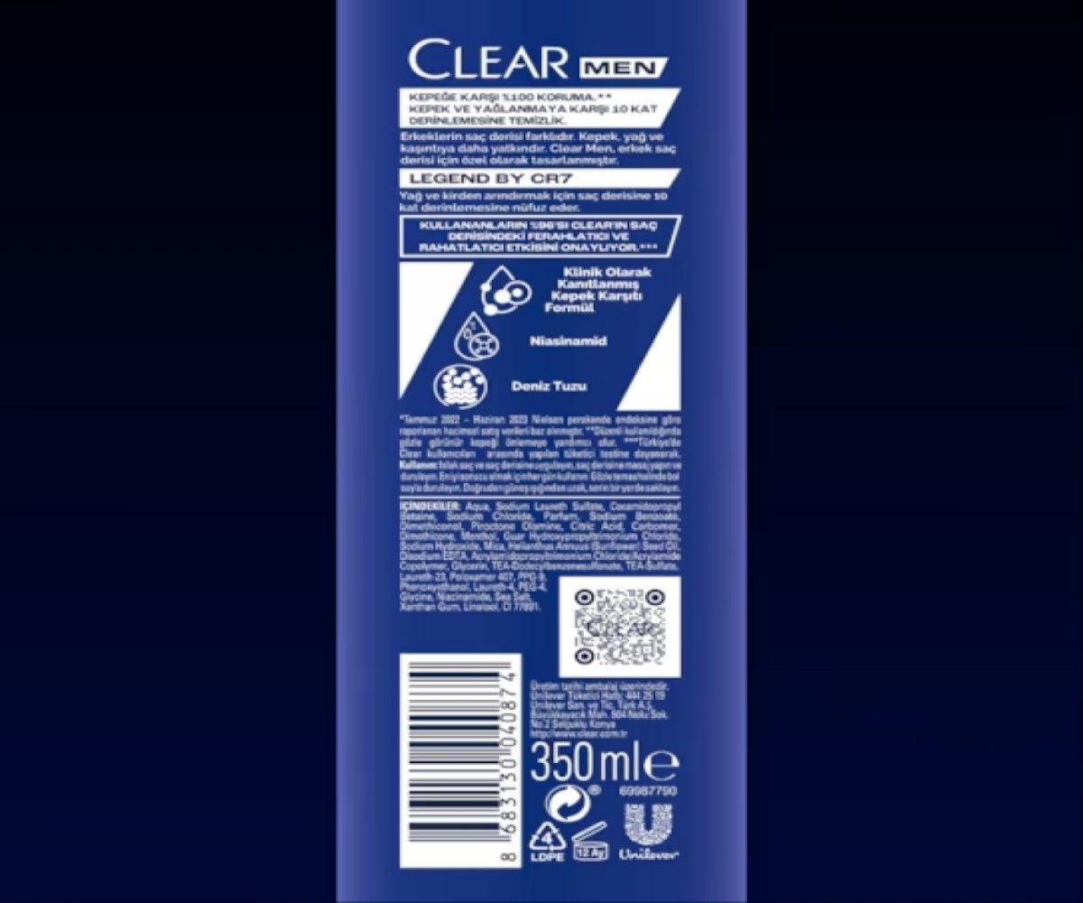 Clear Men Kepeğe Karşı Etkili Şampuan Legend By CR7 350 ml