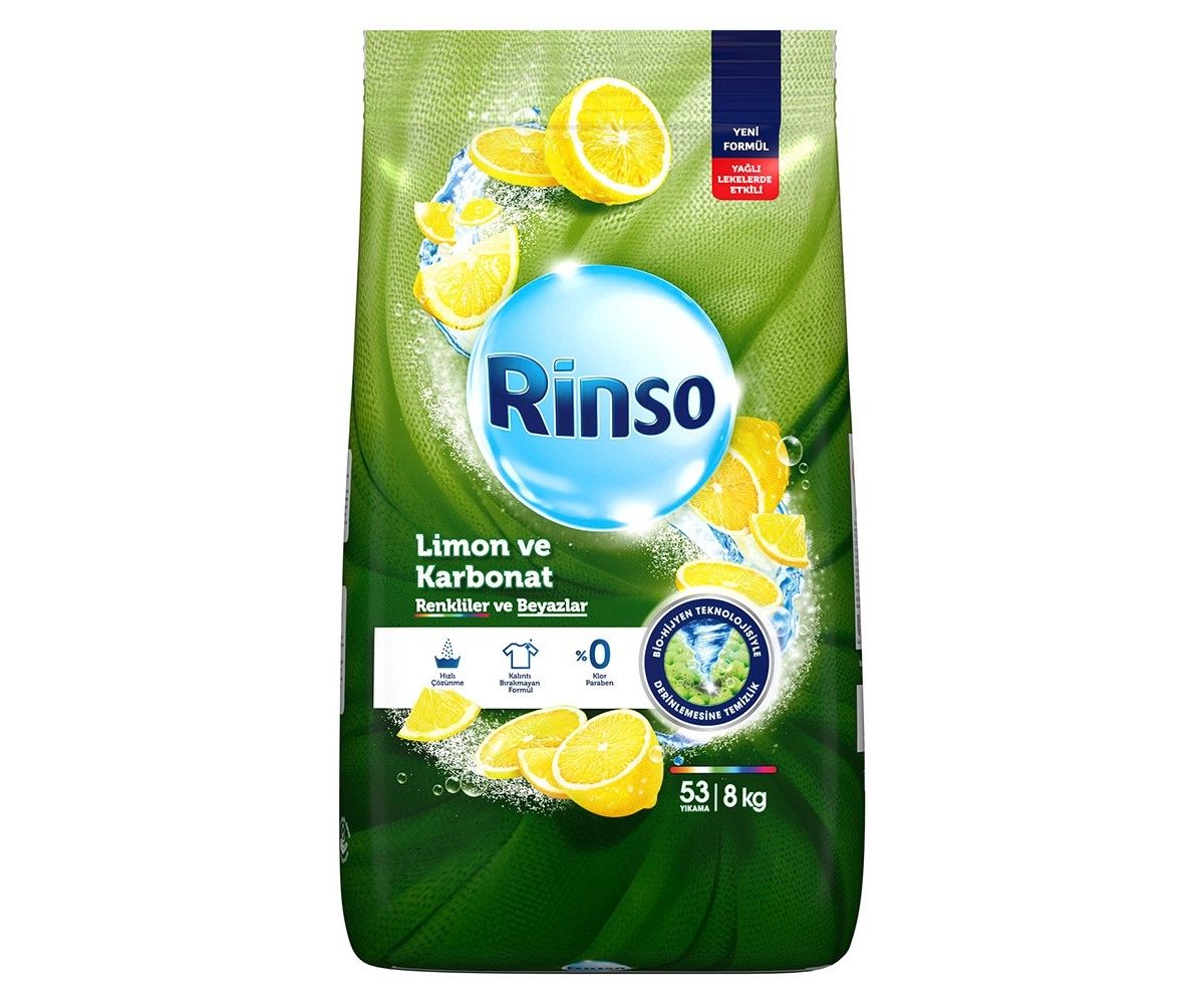 Rinso Toz Çamaşır Deterjanı Limon ve Karbonat Renkliler ve Beyazlar İçin 8 kg