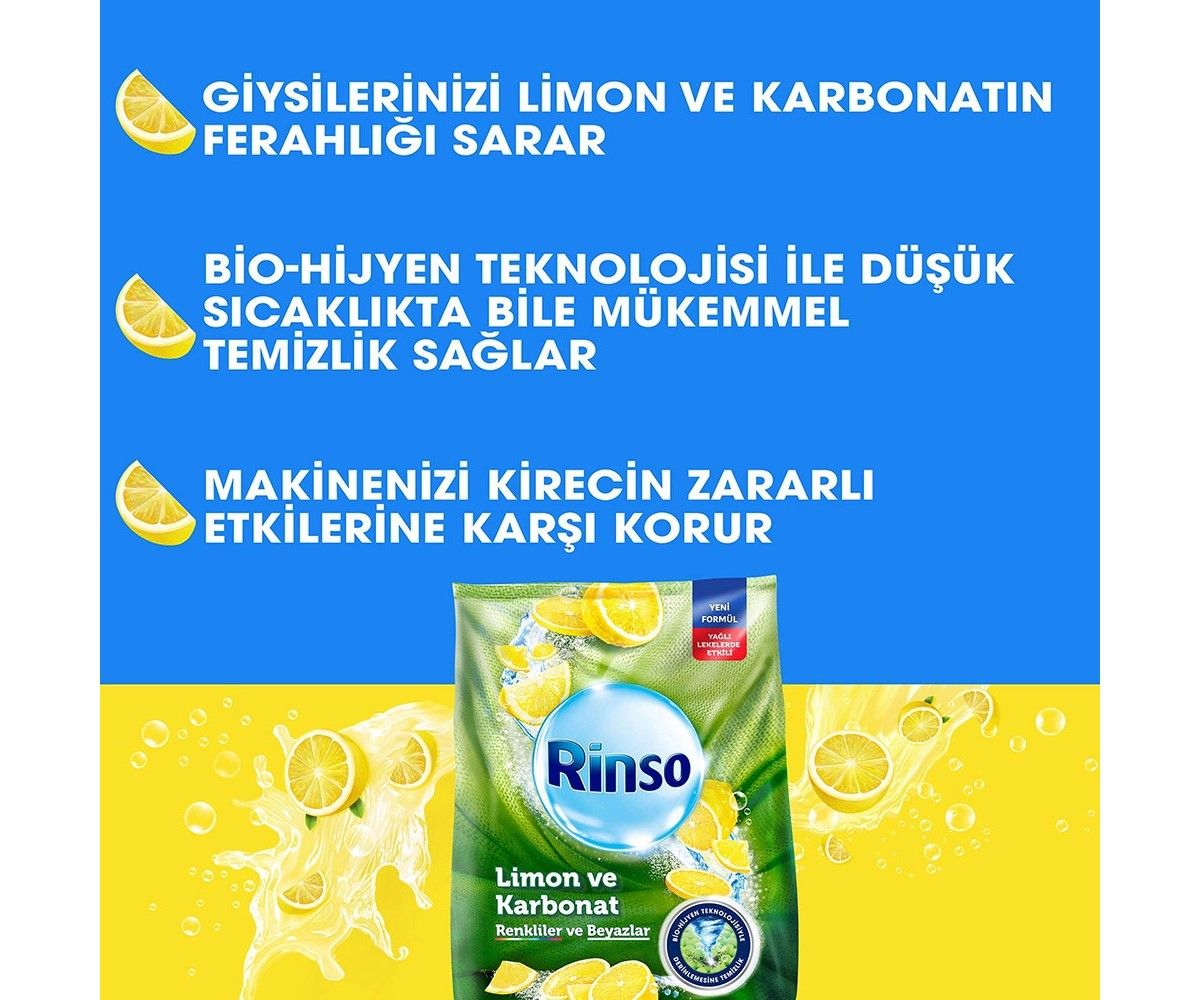 Rinso Toz Çamaşır Deterjanı Limon ve Karbonat Renkliler ve Beyazlar İçin 8 kg