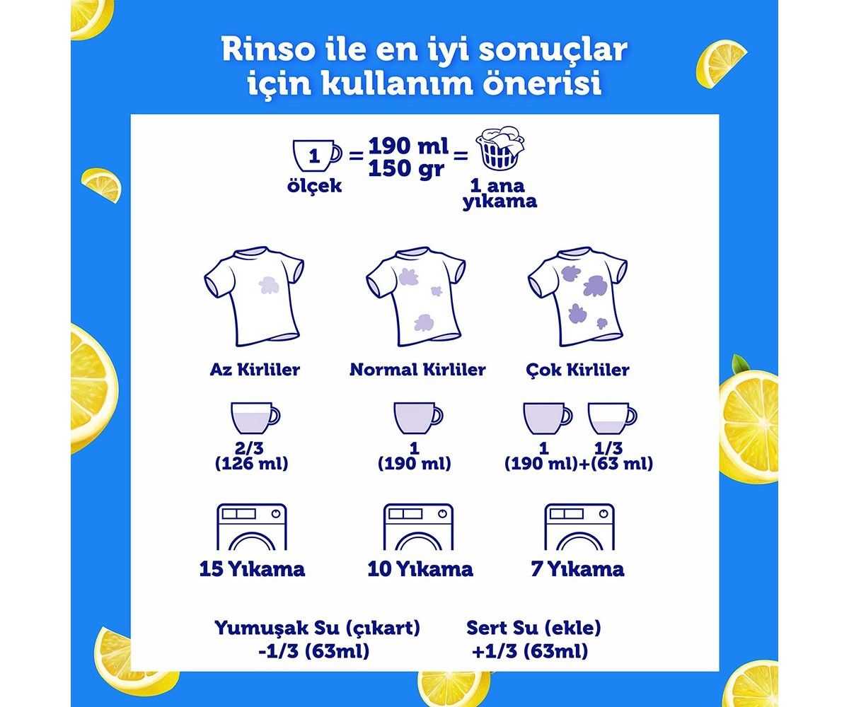 Rinso Toz Çamaşır Deterjanı Limon ve Karbonat Renkliler ve Beyazlar İçin 8 kg