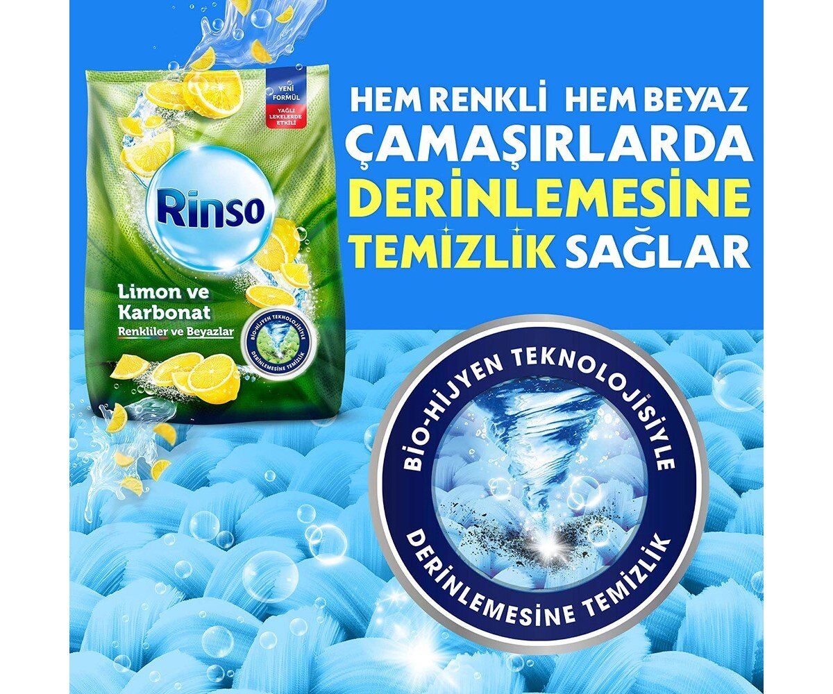 Rinso Toz Çamaşır Deterjanı Limon ve Karbonat Renkliler ve Beyazlar İçin 8 kg