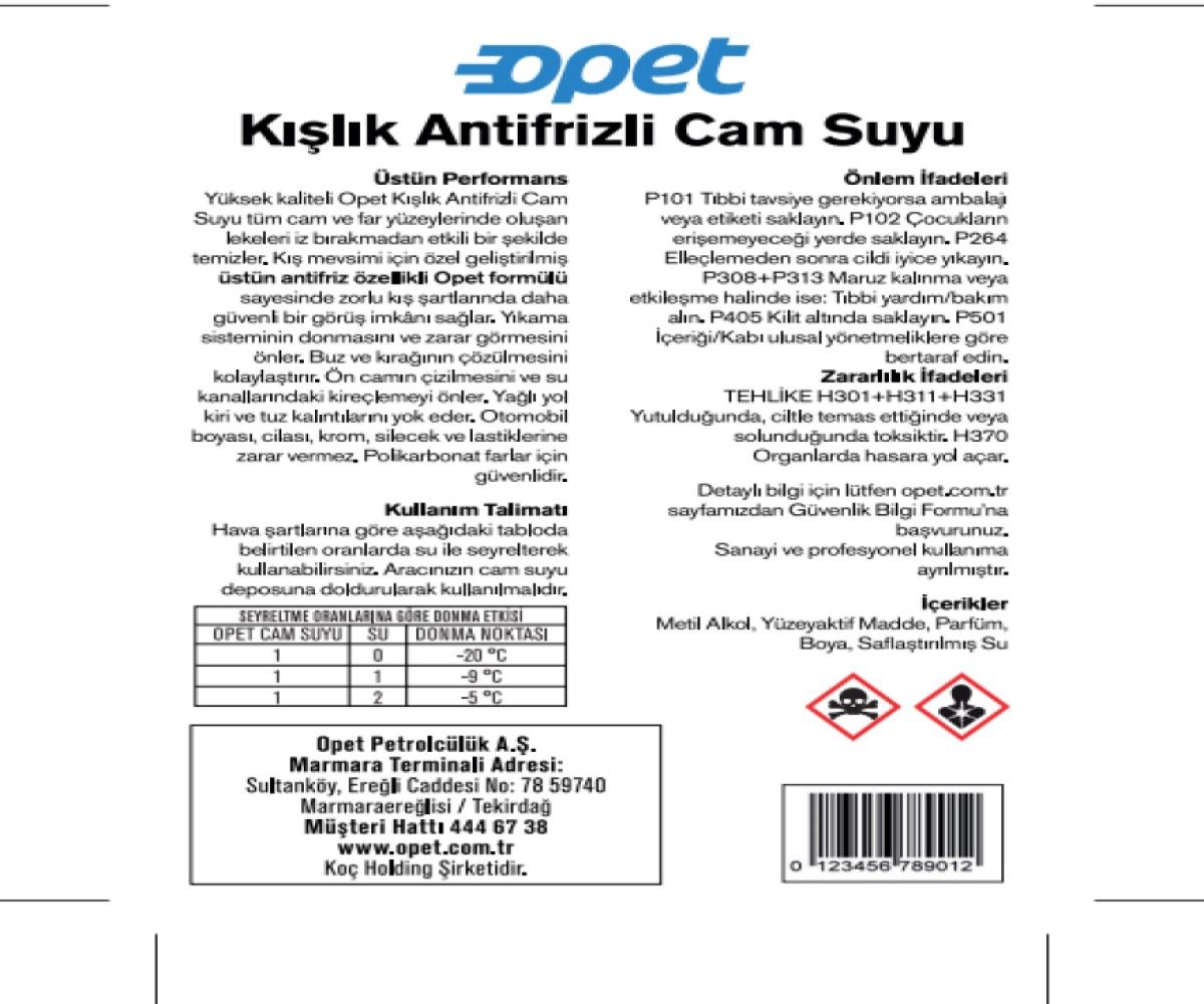 Opet Kışlık Antifrizli Cam Suyu 1 L