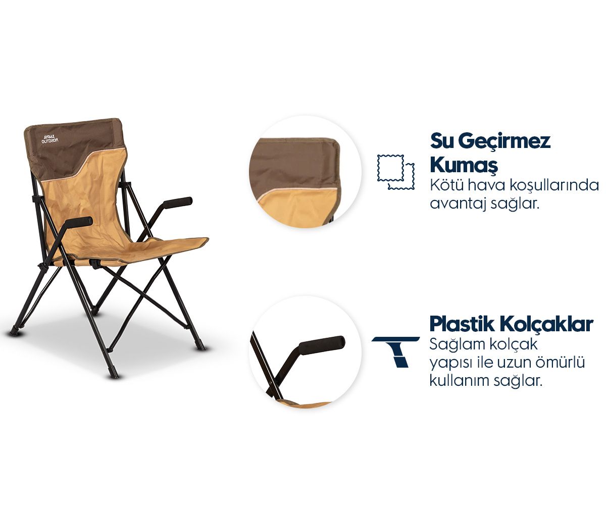Çelik Katlanır Kamp Sandalyesi – 120 kg Kapasiteli, Plastik Kolçaklı