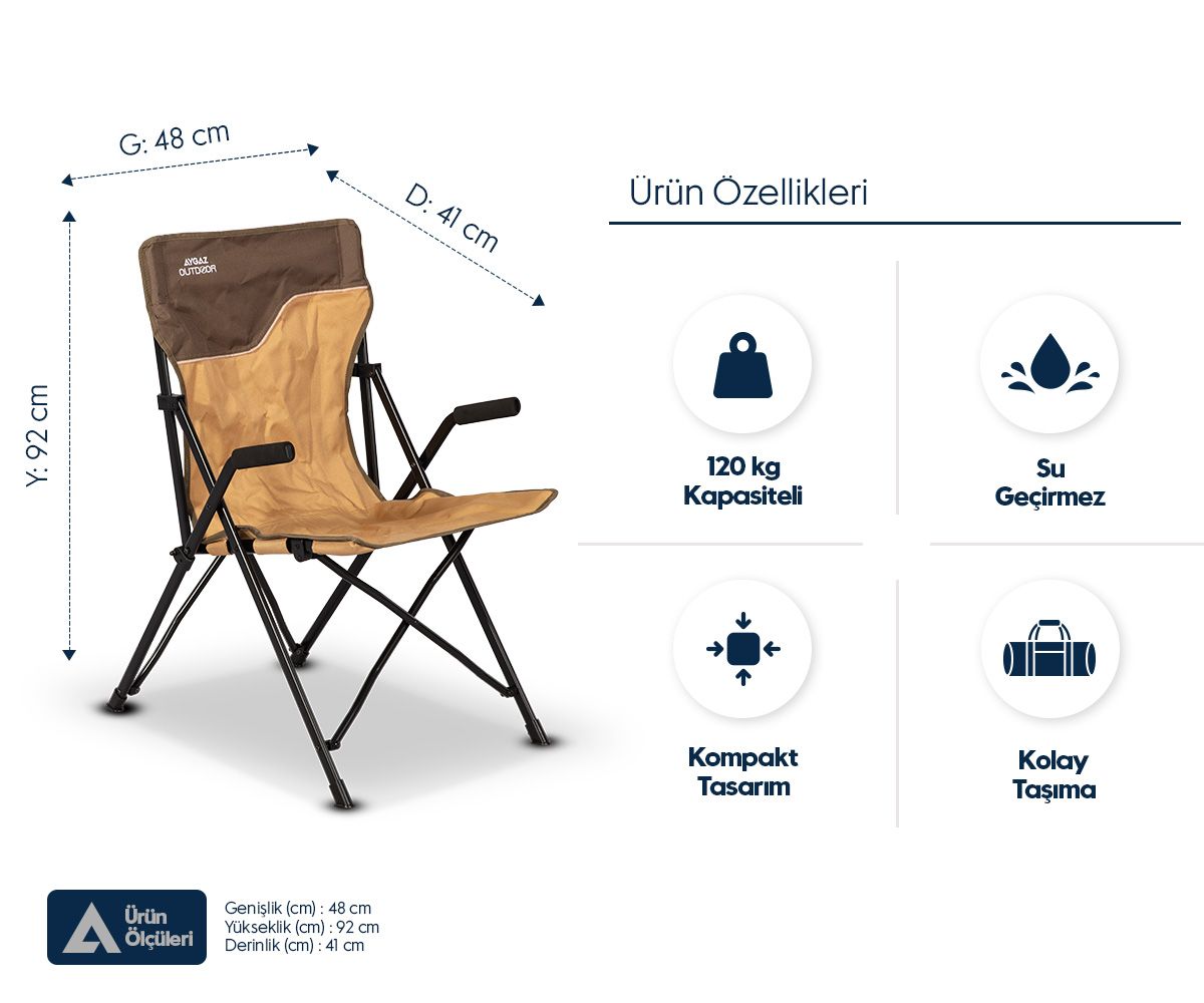 Çelik Katlanır Kamp Sandalyesi – 120 kg Kapasiteli, Plastik Kolçaklı