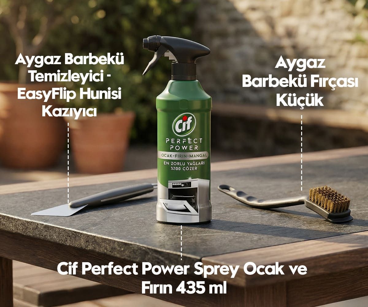 Aygaz Barbekü Temizlik Seti – Fırça + Kazıyıcı + Cif Temizleyici