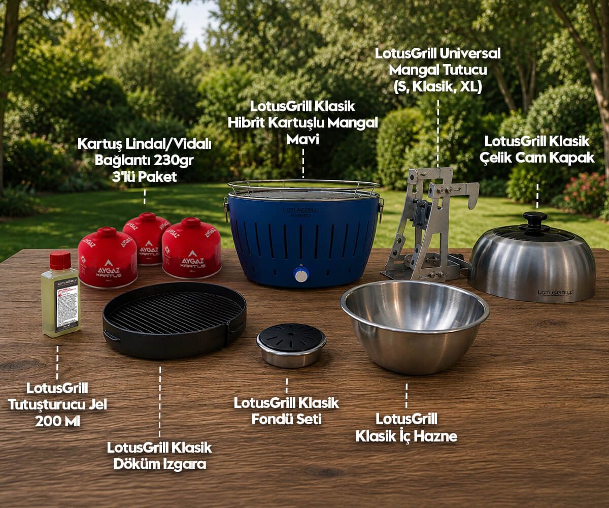 LotusGrill Klasik Hibrit Kartuşlu Mangal Seti