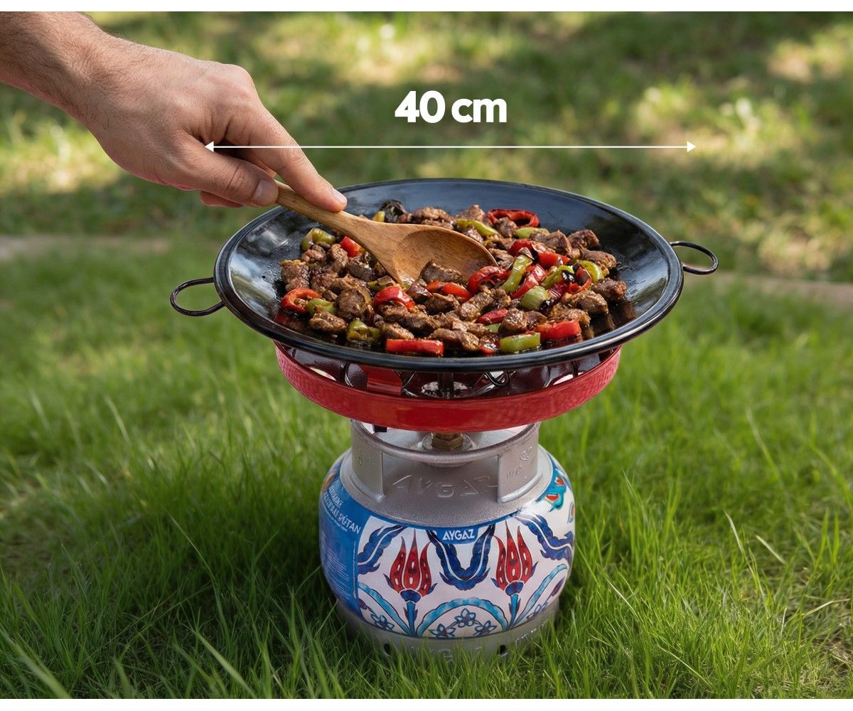 Aygaz Süper Kamp Ocağı Dar Çemberli Tüpe Uyumlu - Çift Taraflı Sac Kavurma ve Gözleme Tavası