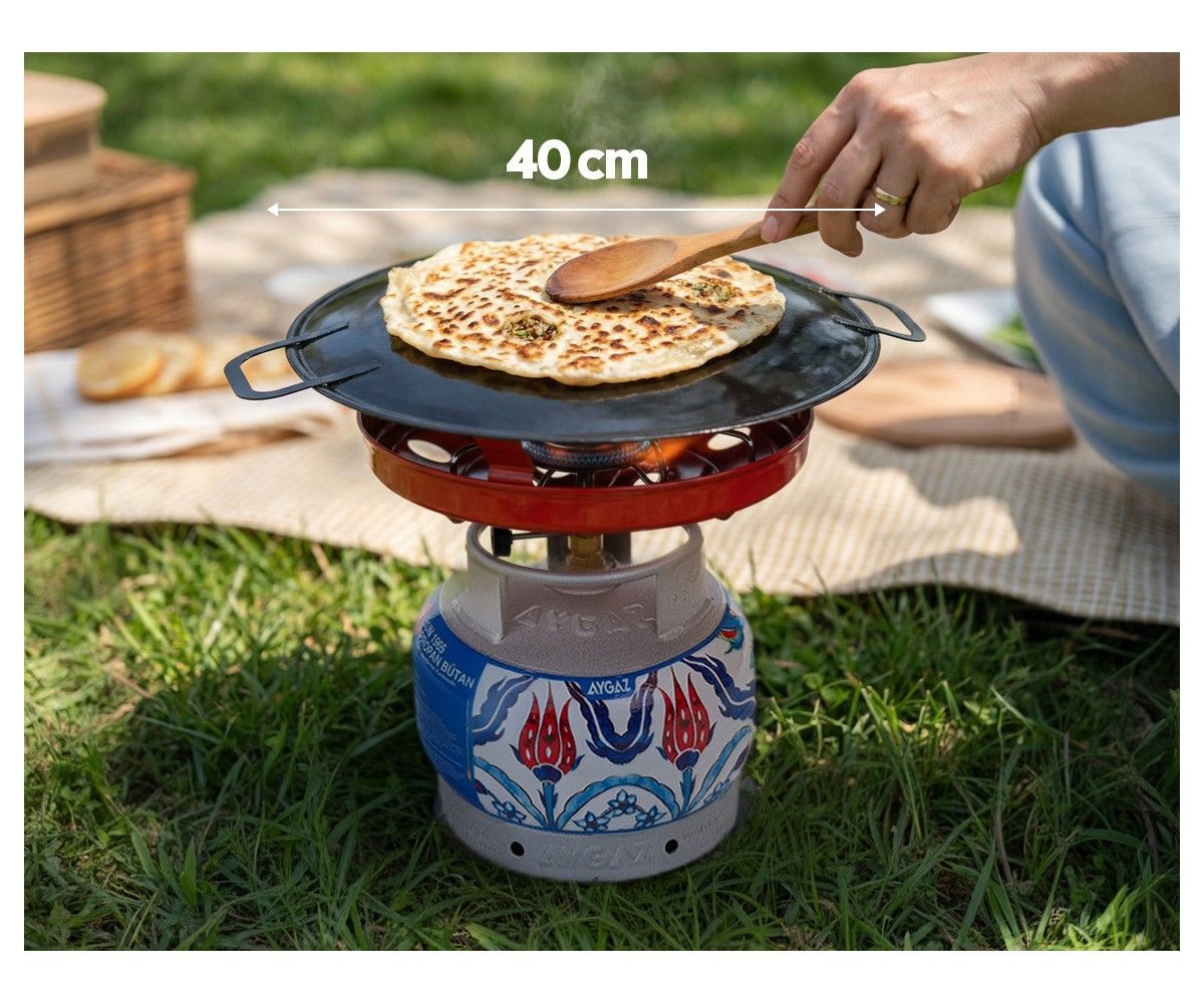 Aygaz Süper Kamp Ocağı Dar Çemberli Tüpe Uyumlu - Çift Taraflı Sac Kavurma ve Gözleme Tavası